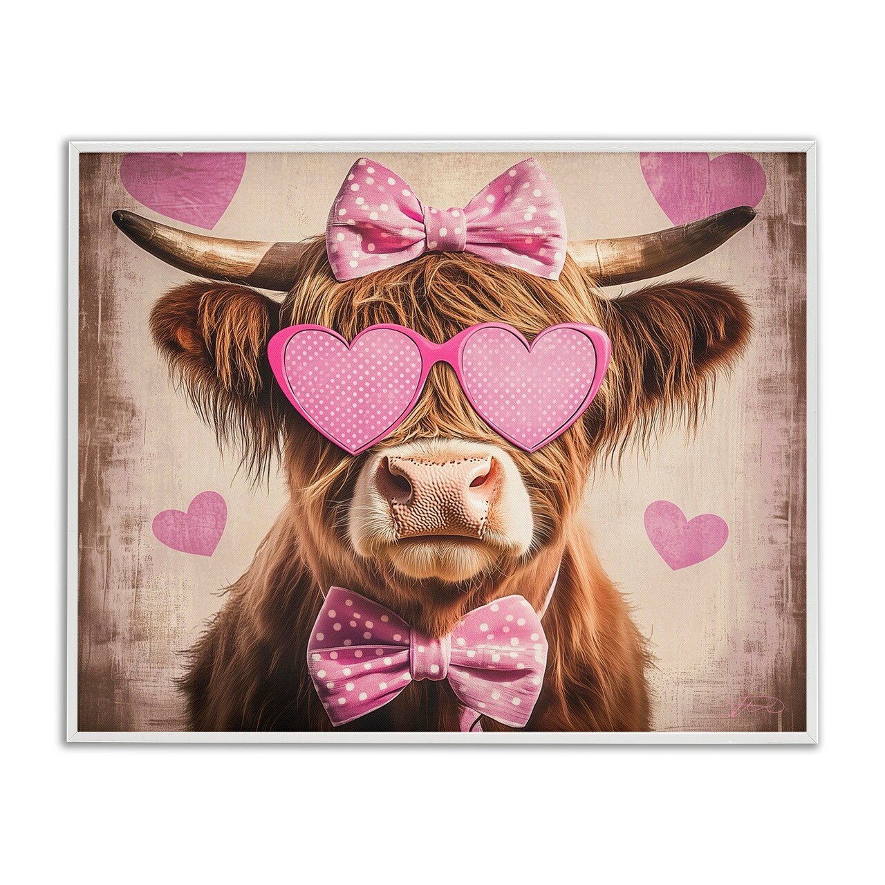 Stupell Industries Cute Cattle Pink Hearts Framed Giclee, design by Shawna Stewart
